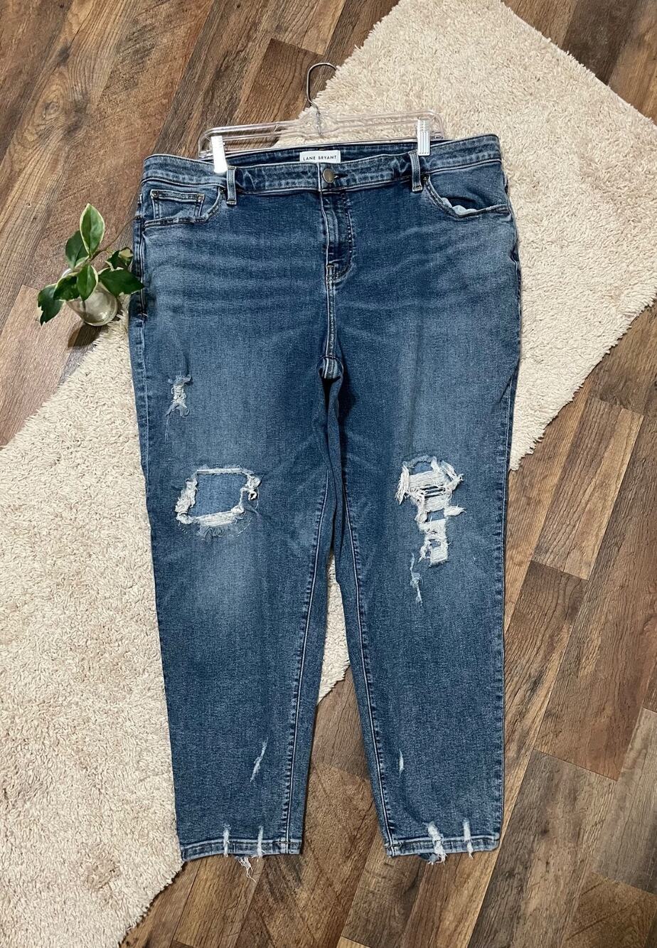 Lane Bryant Size 20 Medium Wash Distressed Mid-Rise Boyfriend Jeans